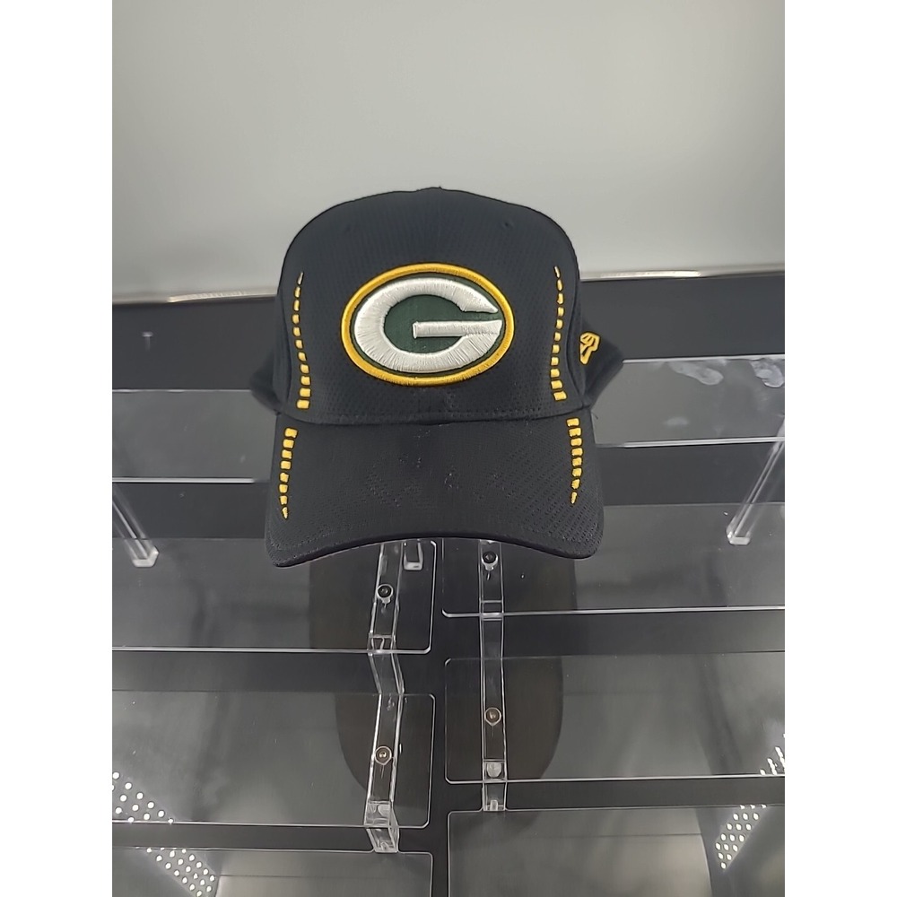 Green Bay Packers NEW ERA 39THIRTY Small Medium Cap Hat Black Mesh‎ Fitted Gold